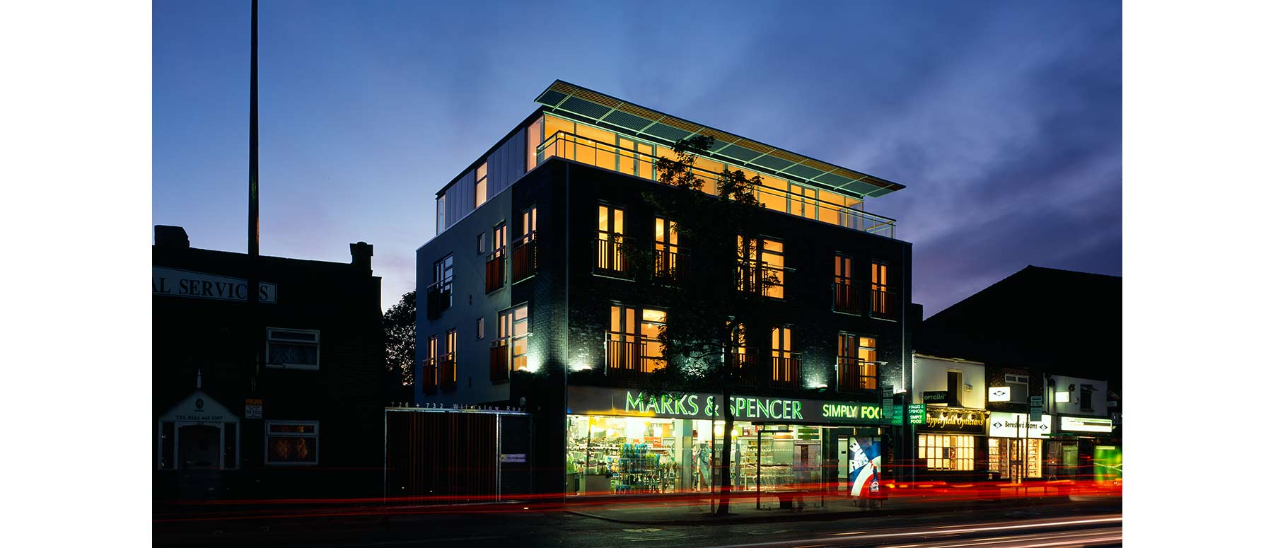 Marks & Spencer shop with flats above, South Manchester