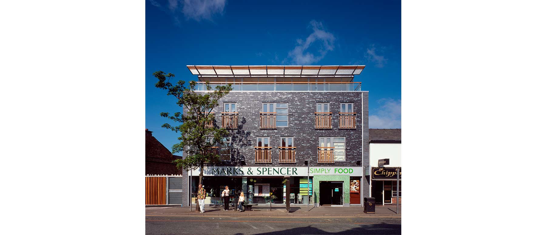 Marks & Spencer shop with flats above, South Manchester