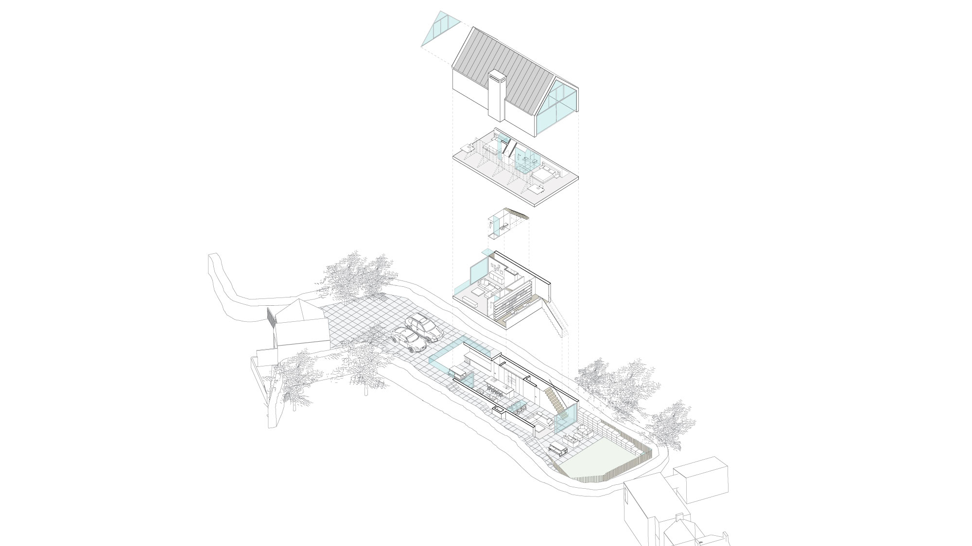 House 148: new build house on a narrow sloping site